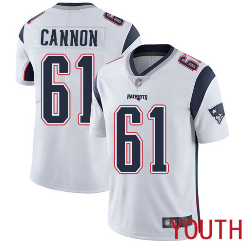 New England Patriots Football #61 Vapor Limited White Youth Marcus Cannon Road NFL Jersey->youth nfl jersey->Youth Jersey